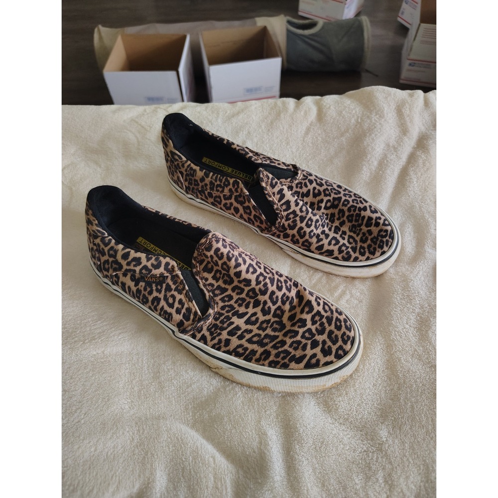 Vans Women Leopard Print‎ Slip On Deluxe Comfort Sneakers 7.5 Animal Print Brown